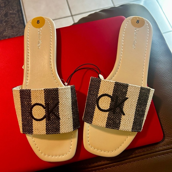 Calvin Klein Striped Slide Sandals Brand New Never Worn Tied Together Size 8 - Picture 3 of 5